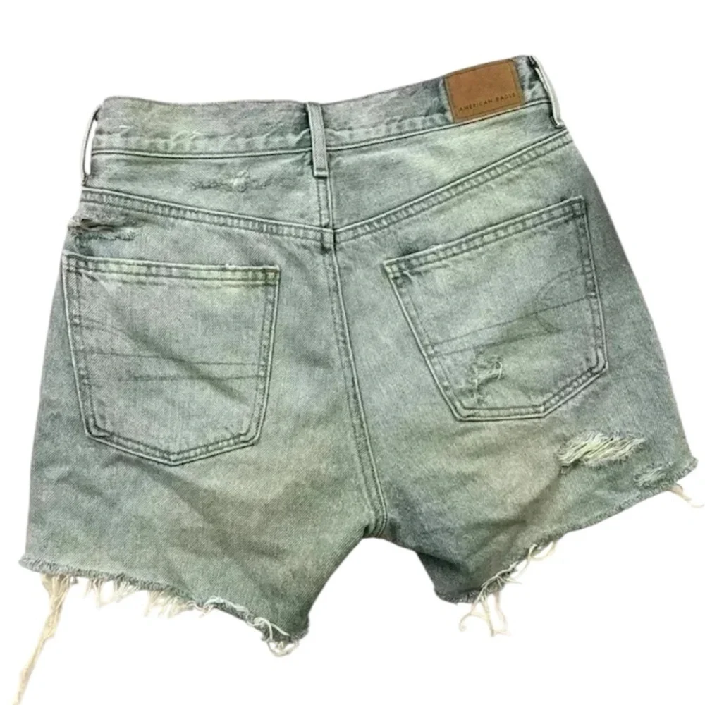 American Eagle ButtonFly Highrise Bleach Fade Distress Fray Denim Shorts Size 00